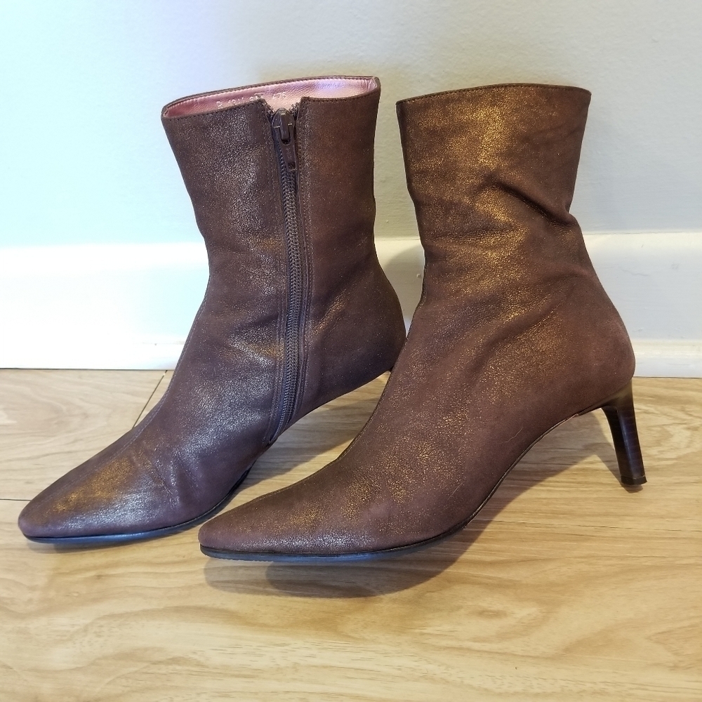 Bernardo Metallic Brown Mid-Calf Pointed Toe Ankle Boots